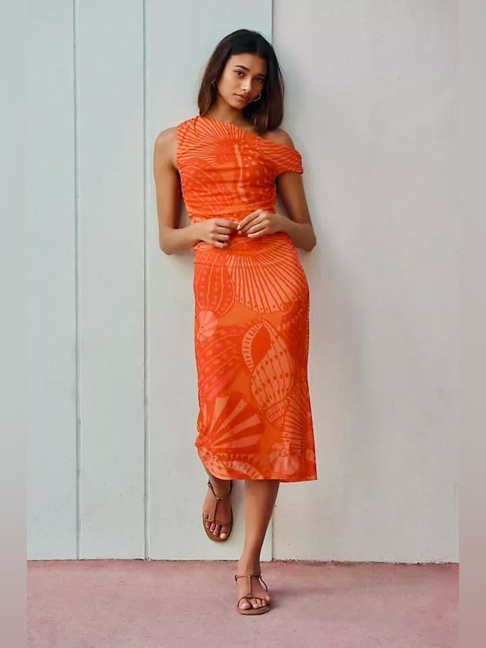 Farm Rio x Anthro off the shoulder orange tulle dress NWT Sz M
